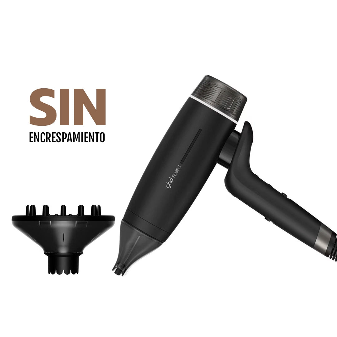Secador iónico profesional ghd Speed negro con difusor para cabello rizado